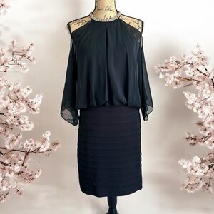 VTG Stenay Chiffon & Rhinestone Black Dress with Fitted & Stretch Skirt Size 6